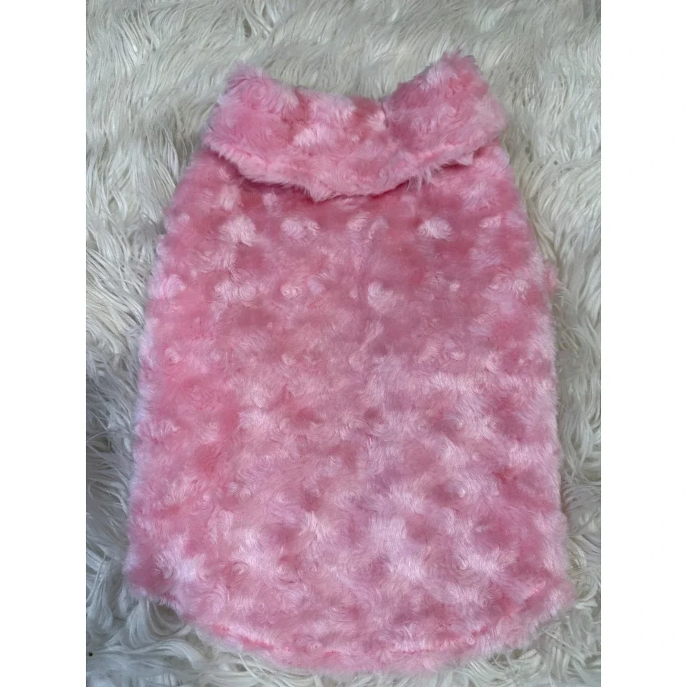 Pink Faux Fur Rosebud Swirl Pet Vest Dog Sweater Small Pink Plush Jacket